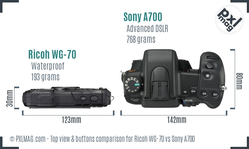 Ricoh WG-70 vs Sony A700 top view buttons comparison