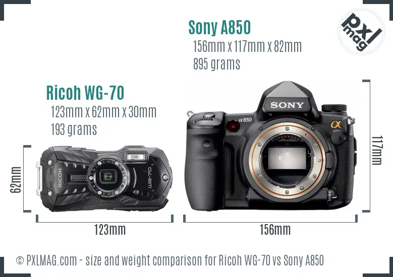 Ricoh WG-70 vs Sony A850 size comparison