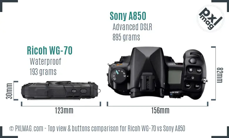 Ricoh WG-70 vs Sony A850 top view buttons comparison