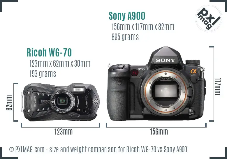 Ricoh WG-70 vs Sony A900 size comparison