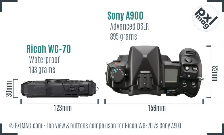 Ricoh WG-70 vs Sony A900 top view buttons comparison