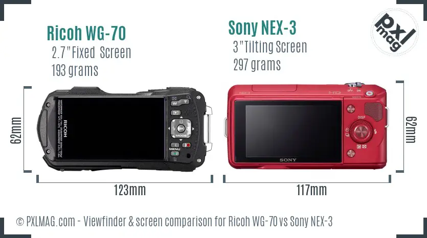 Ricoh WG-70 vs Sony NEX-3 Screen and Viewfinder comparison