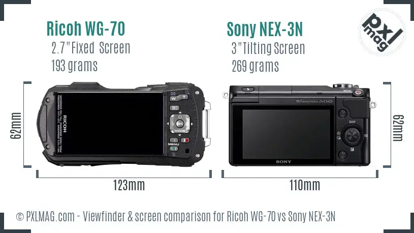 Ricoh WG-70 vs Sony NEX-3N Screen and Viewfinder comparison