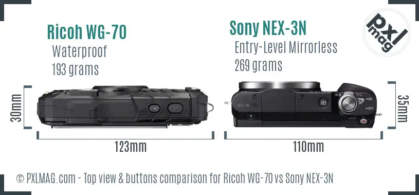 Ricoh WG-70 vs Sony NEX-3N top view buttons comparison