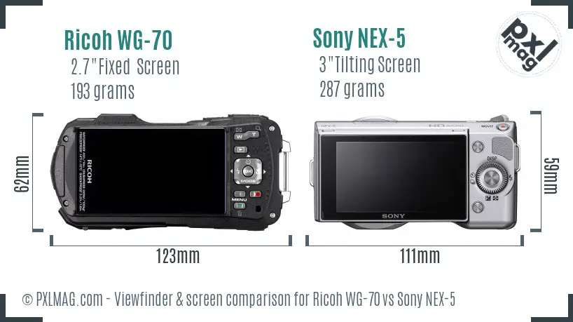 Ricoh WG-70 vs Sony NEX-5 Screen and Viewfinder comparison