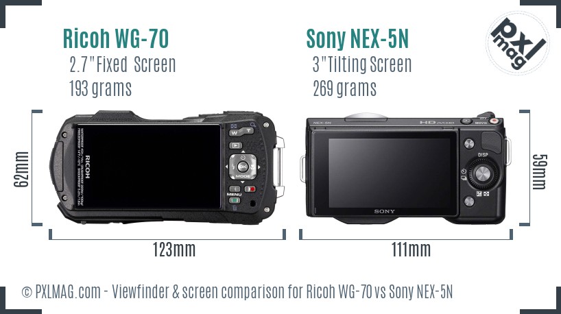 Ricoh WG-70 vs Sony NEX-5N Screen and Viewfinder comparison