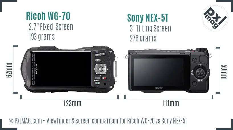Ricoh WG-70 vs Sony NEX-5T Screen and Viewfinder comparison
