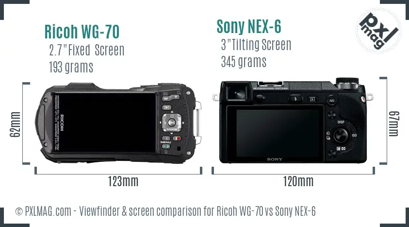 Ricoh WG-70 vs Sony NEX-6 Screen and Viewfinder comparison