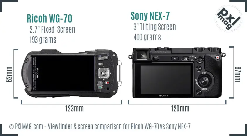 Ricoh WG-70 vs Sony NEX-7 Screen and Viewfinder comparison