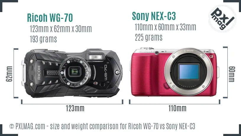 Ricoh WG-70 vs Sony NEX-C3 size comparison Ricoh WG-70 vs Sony NEX-C3 size comparison