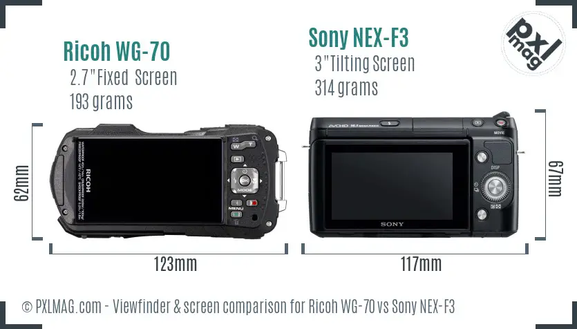 Ricoh WG-70 vs Sony NEX-F3 Screen and Viewfinder comparison