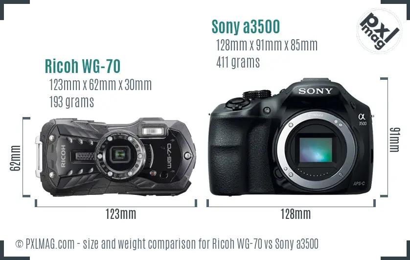 Ricoh WG-70 vs Sony a3500 size comparison