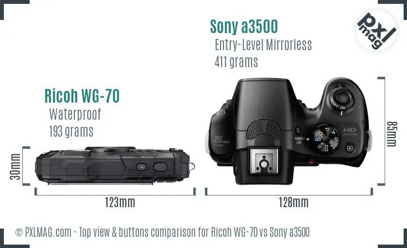 Ricoh WG-70 vs Sony a3500 top view buttons comparison