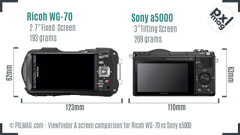 Ricoh WG-70 vs Sony a5000 Screen and Viewfinder comparison