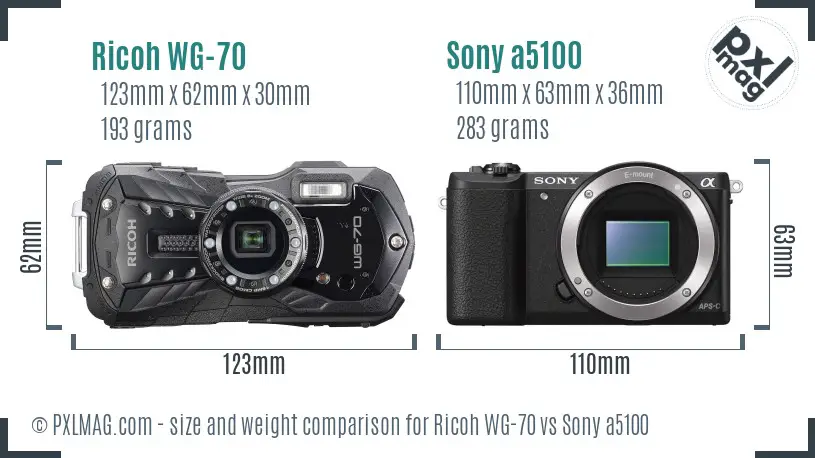 Ricoh WG-70 vs Sony a5100 size comparison