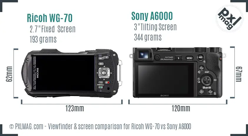 Ricoh WG-70 vs Sony A6000 Screen and Viewfinder comparison