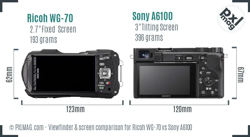 Ricoh WG-70 vs Sony A6100 Screen and Viewfinder comparison