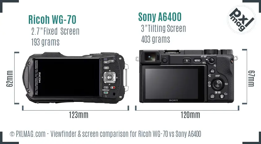 Ricoh WG-70 vs Sony A6400 Screen and Viewfinder comparison