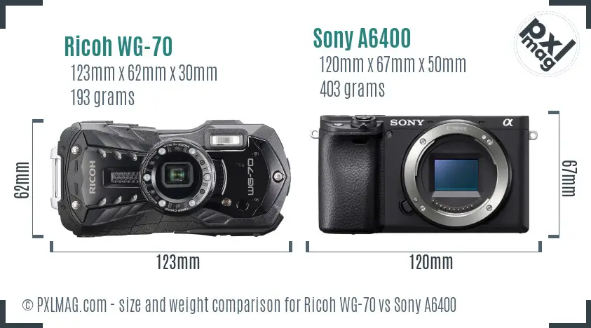 Ricoh WG-70 vs Sony A6400 size comparison Ricoh WG-70 vs Sony A6400 size comparison