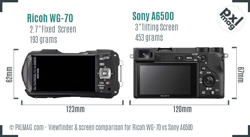 Ricoh WG-70 vs Sony A6500 Screen and Viewfinder comparison