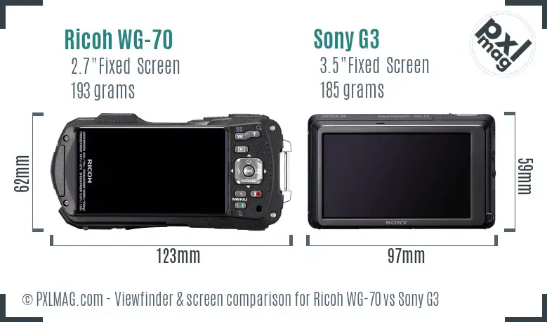 Ricoh WG-70 vs Sony G3 Screen and Viewfinder comparison