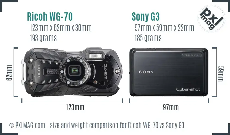 Ricoh WG-70 vs Sony G3 size comparison