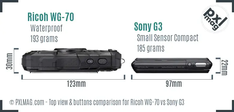 Ricoh WG-70 vs Sony G3 top view buttons comparison