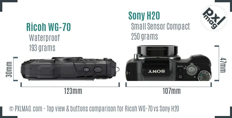 Ricoh WG-70 vs Sony H20 top view buttons comparison