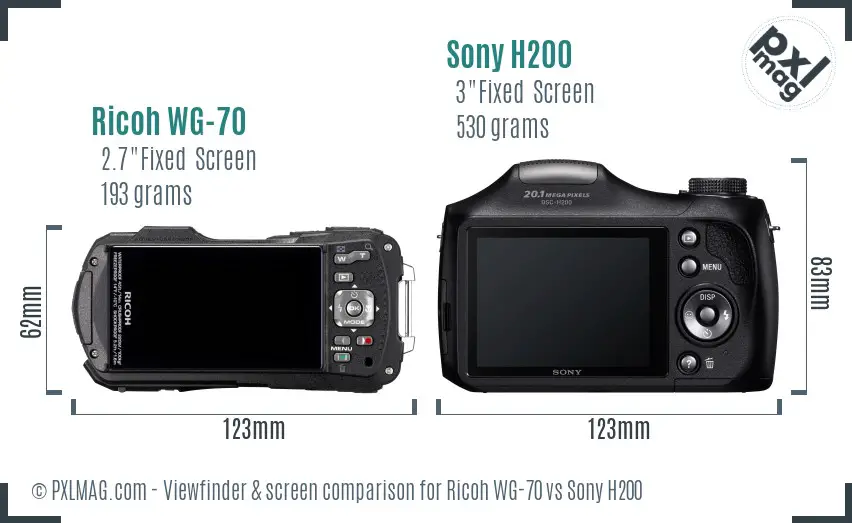 Ricoh WG-70 vs Sony H200 Screen and Viewfinder comparison