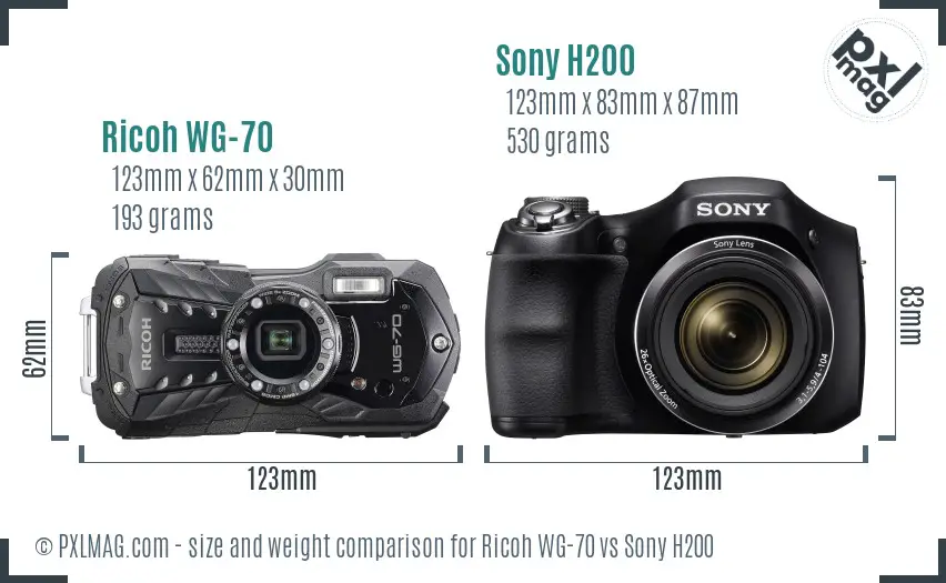 Ricoh WG-70 vs Sony H200 size comparison