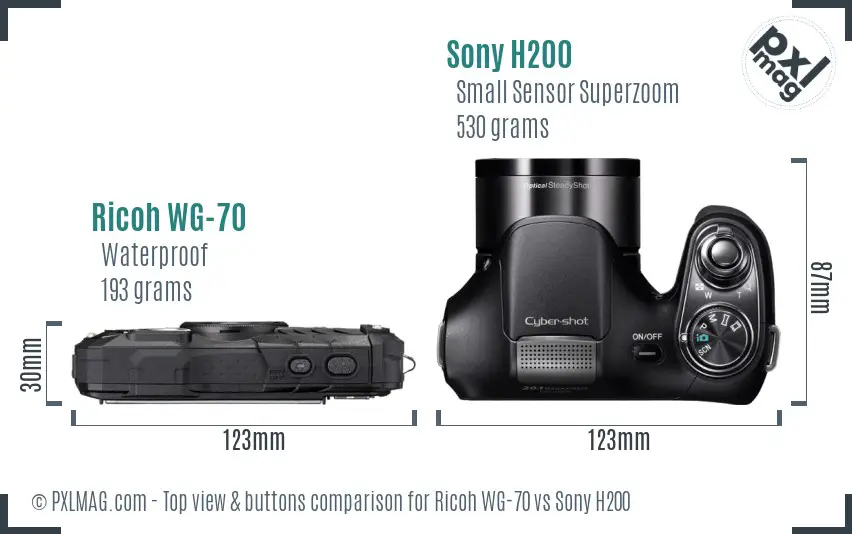 Ricoh WG-70 vs Sony H200 top view buttons comparison