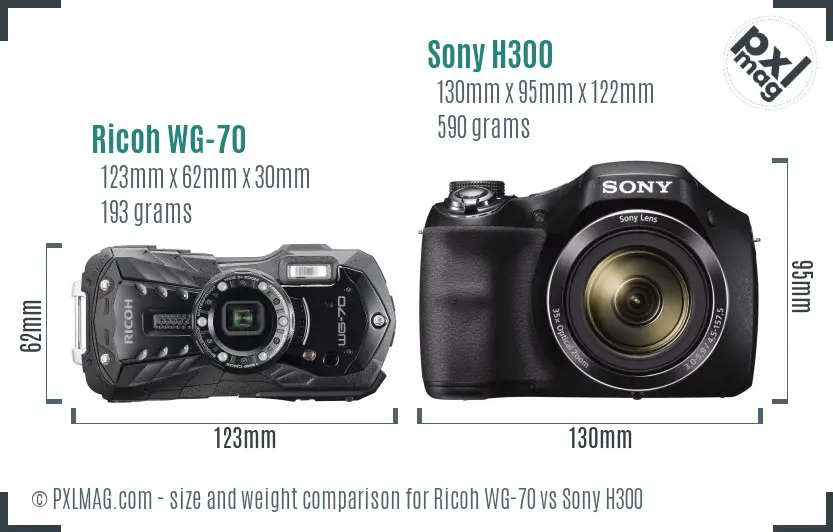 Ricoh WG-70 vs Sony H300 size comparison