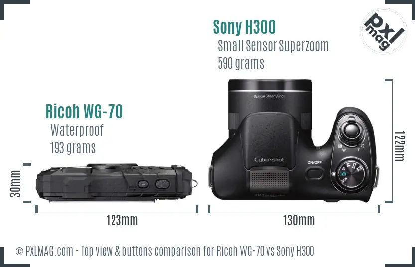 Ricoh WG-70 vs Sony H300 top view buttons comparison