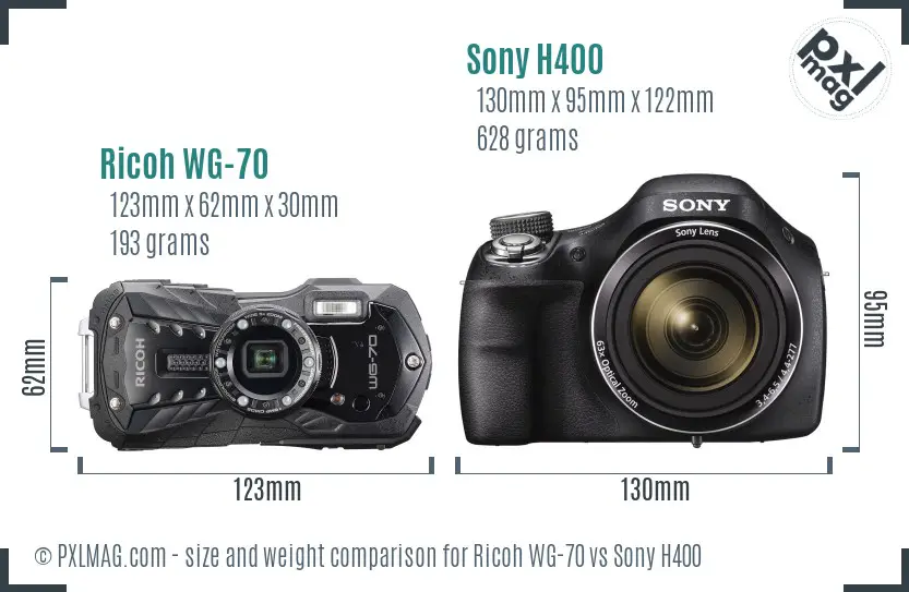 Ricoh WG-70 vs Sony H400 size comparison