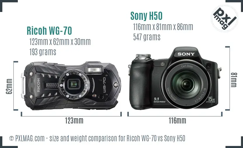 Ricoh WG-70 vs Sony H50 size comparison Ricoh WG-70 vs Sony H50 size comparison