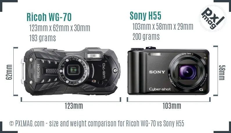 Ricoh WG-70 vs Sony H55 size comparison Ricoh WG-70 vs Sony H55 size comparison