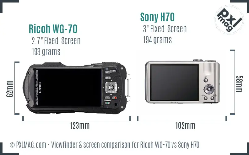 Ricoh WG-70 vs Sony H70 Screen and Viewfinder comparison