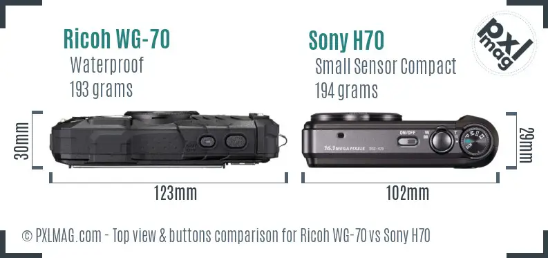 Ricoh WG-70 vs Sony H70 top view buttons comparison