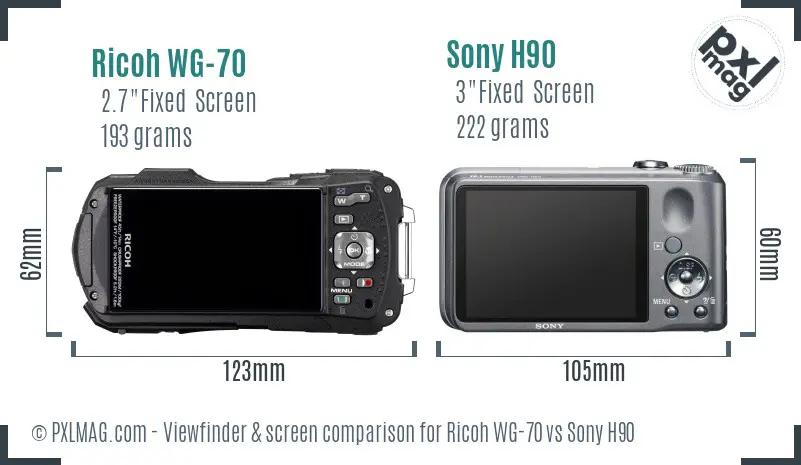 Ricoh WG-70 vs Sony H90 Screen and Viewfinder comparison