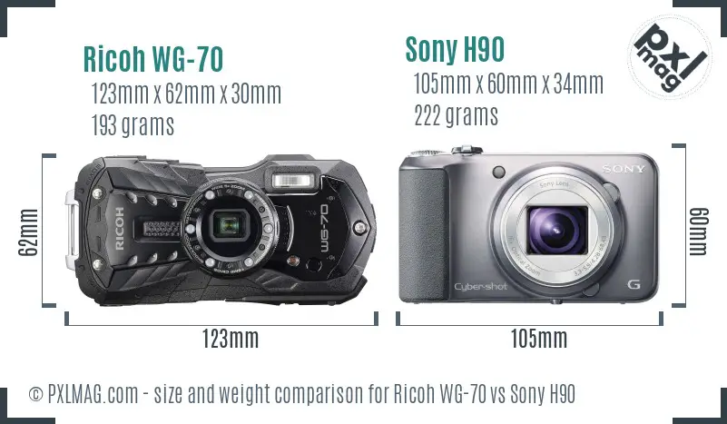 Ricoh WG-70 vs Sony H90 size comparison