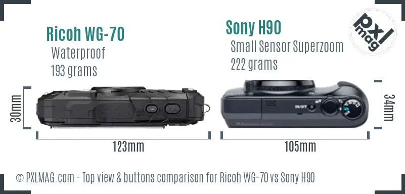 Ricoh WG-70 vs Sony H90 top view buttons comparison