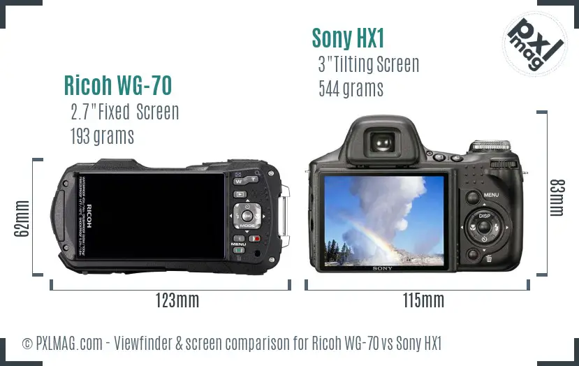 Ricoh WG-70 vs Sony HX1 Screen and Viewfinder comparison