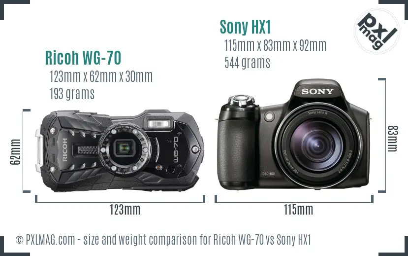 Ricoh WG-70 vs Sony HX1 size comparison