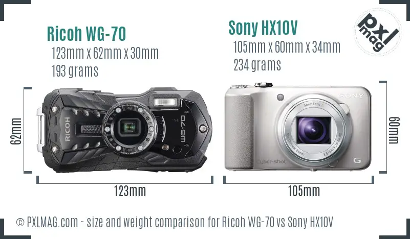 Ricoh WG-70 vs Sony HX10V size comparison Ricoh WG-70 vs Sony HX10V size comparison