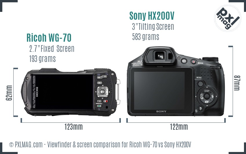 Ricoh WG-70 vs Sony HX200V Screen and Viewfinder comparison