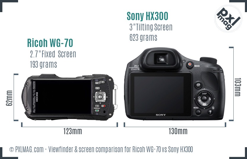 Ricoh WG-70 vs Sony HX300 Screen and Viewfinder comparison
