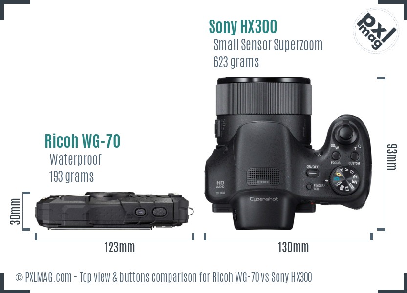 Ricoh WG-70 vs Sony HX300 top view buttons comparison