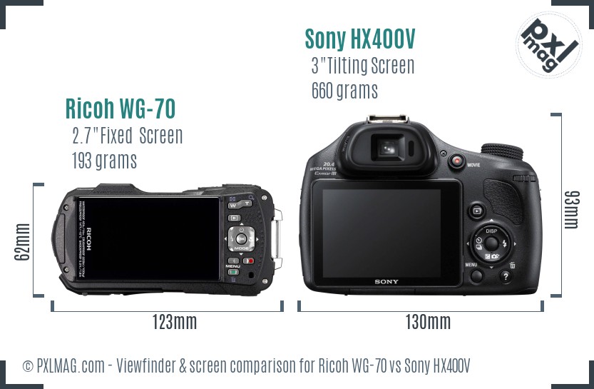 Ricoh WG-70 vs Sony HX400V Screen and Viewfinder comparison