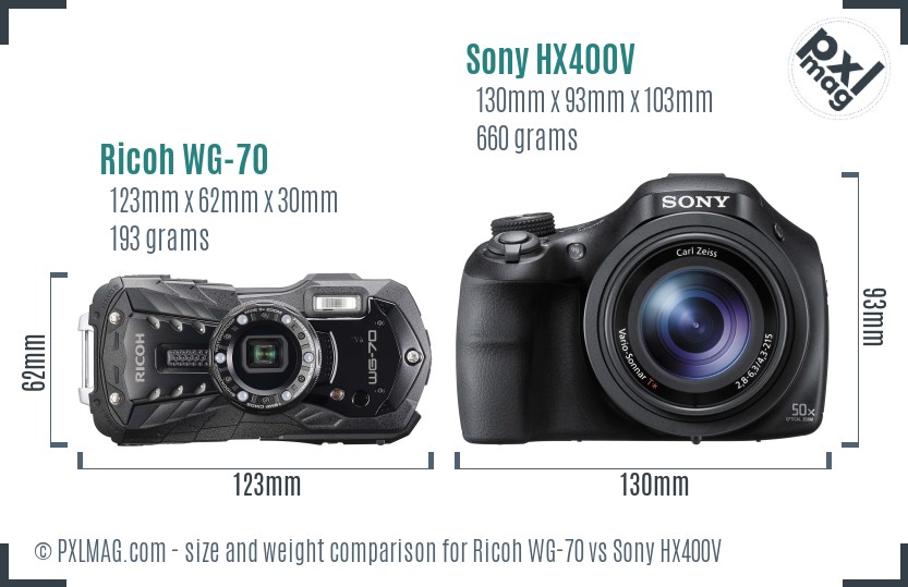 Ricoh WG-70 vs Sony HX400V size comparison Ricoh WG-70 vs Sony HX400V size comparison