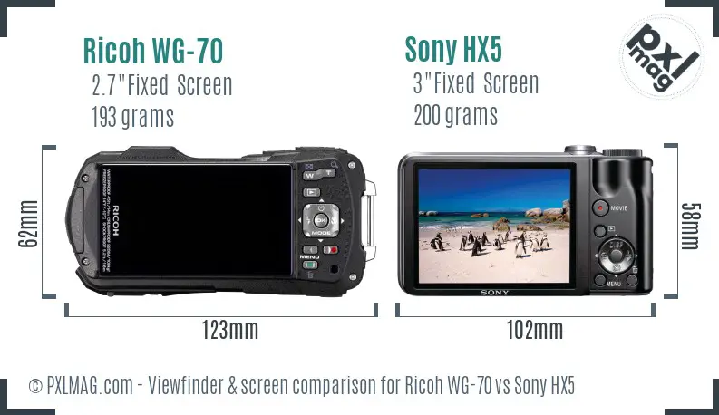 Ricoh WG-70 vs Sony HX5 Screen and Viewfinder comparison